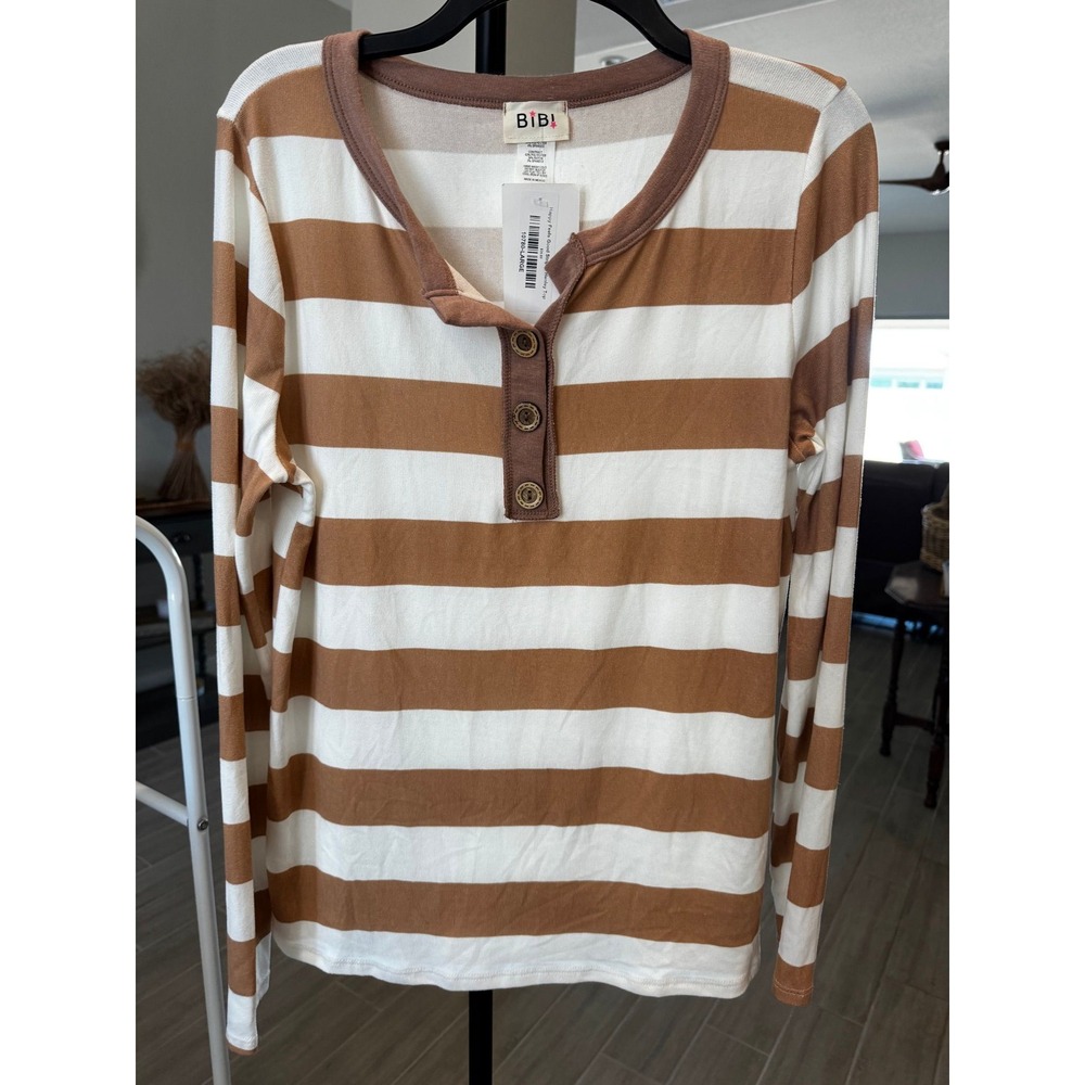 BiBi NWT Soft Striped Henley - Picture 2 of 5